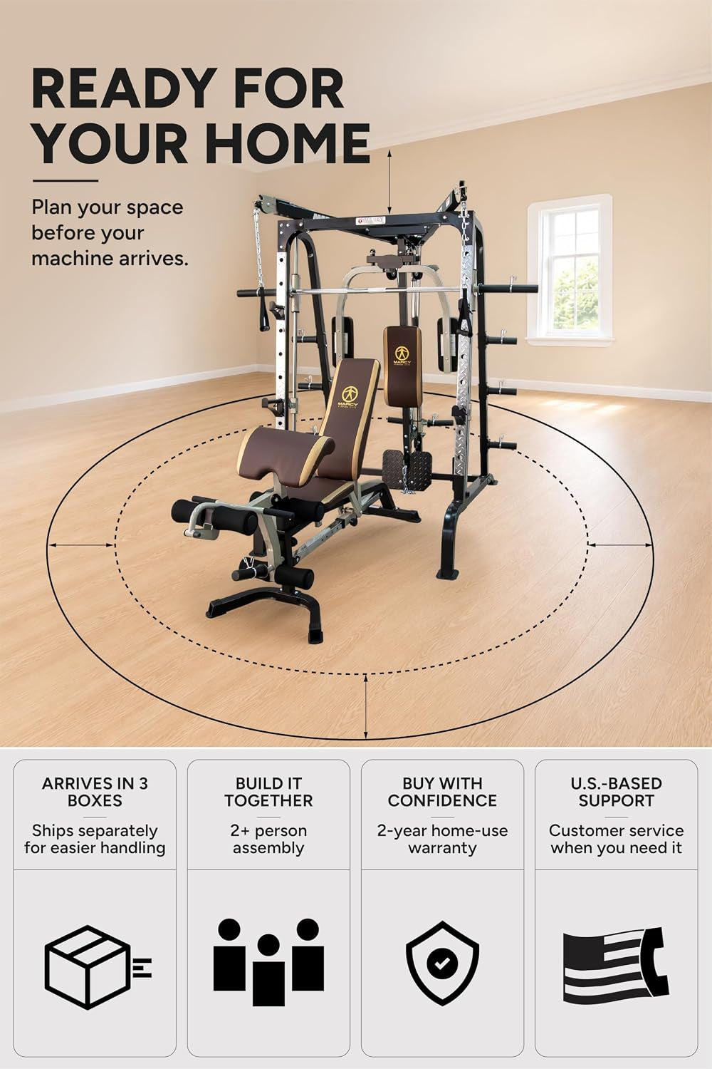 Marcy Smith Cage Workout Machine - Complete Full Body Strength Training Home Gym System with Leg Developer, Press Bar, PEC Deck, and Squat Rack