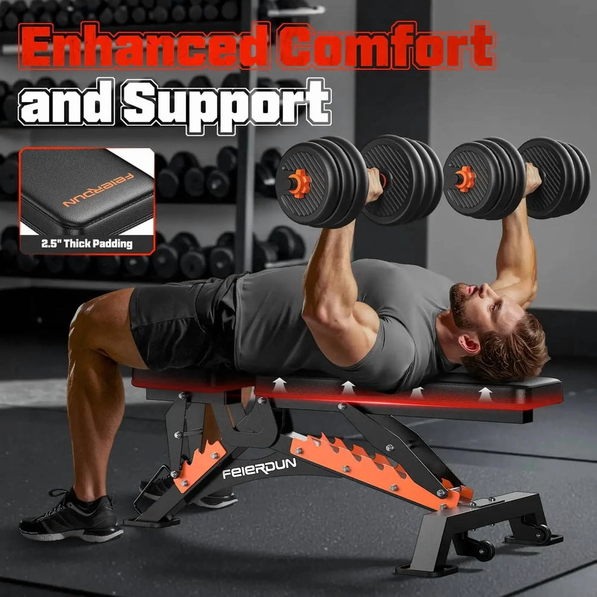 UPGO Heavy-Duty Adjustable Weight Bench with 9 Positions and Extended Rear Support for Home Gym Full Body Strength Training, Supports up to 1300 lbs