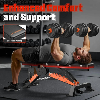 UPGO Heavy-Duty Adjustable Weight Bench with 9 Positions and Extended Rear Support for Home Gym Full Body Strength Training, Supports up to 1300 lbs