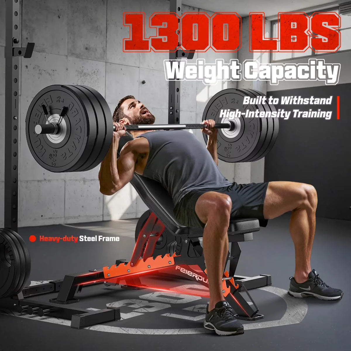 UPGO Heavy-Duty Adjustable Weight Bench with 9 Positions and Extended Rear Support for Home Gym Full Body Strength Training, Supports up to 1300 lbs