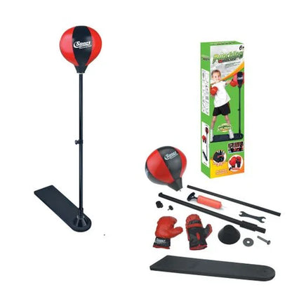 Playworld Boxing Punching Bag Set with Gloves, Pump, and Adjustable Stand in Red