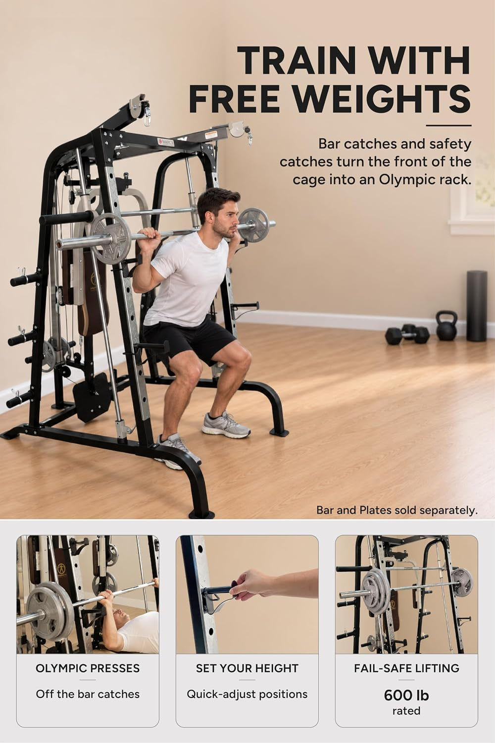 Marcy Smith Cage Workout Machine - Complete Full Body Strength Training Home Gym System with Leg Developer, Press Bar, PEC Deck, and Squat Rack