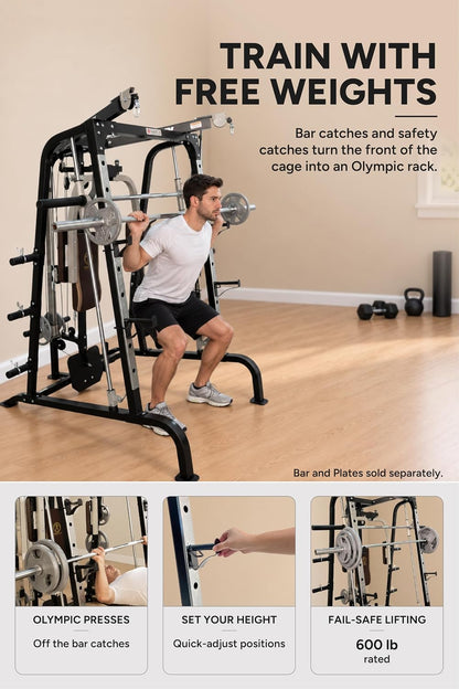 Marcy Smith Cage Workout Machine - Complete Full Body Strength Training Home Gym System with Leg Developer, Press Bar, PEC Deck, and Squat Rack