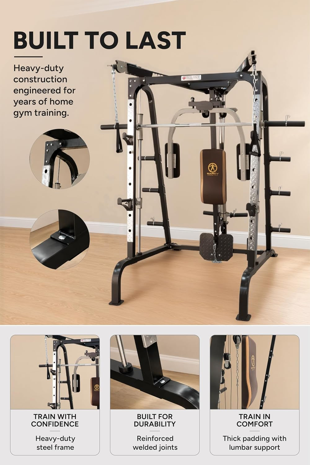 Marcy Smith Cage Workout Machine - Complete Full Body Strength Training Home Gym System with Leg Developer, Press Bar, PEC Deck, and Squat Rack