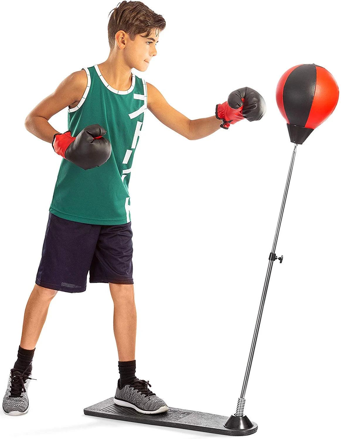 Playworld Boxing Punching Bag Set with Gloves, Pump, and Adjustable Stand in Red