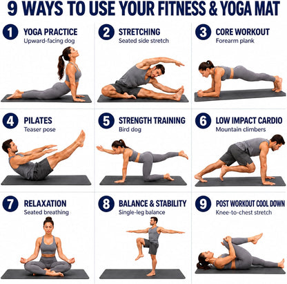 Premium Yoga Mat for Home and Gym Use, Extra Thick for High-Impact Training, Multi-Layer Skid-Resistant Surface, Odor Neutralizing with Convenient Carrying Strap