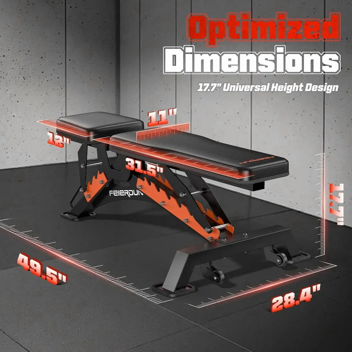 UPGO Heavy-Duty Adjustable Weight Bench with 9 Positions and Extended Rear Support for Home Gym Full Body Strength Training, Supports up to 1300 lbs