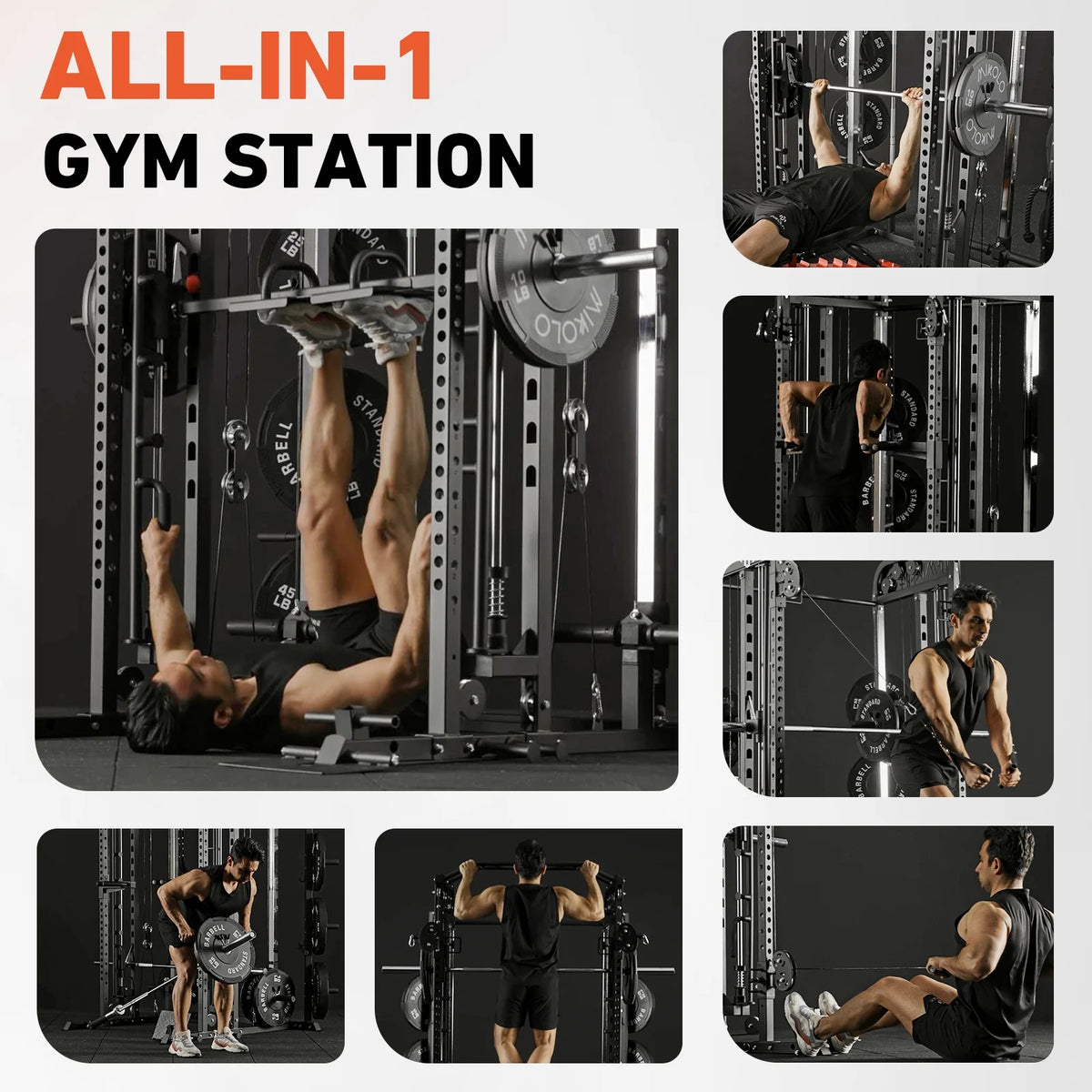 All-In-One Smith Machine Power Rack with Vertical Leg Press and Dual Pulley Cable Crossover System, 2000 lbs Capacity for Home Gym