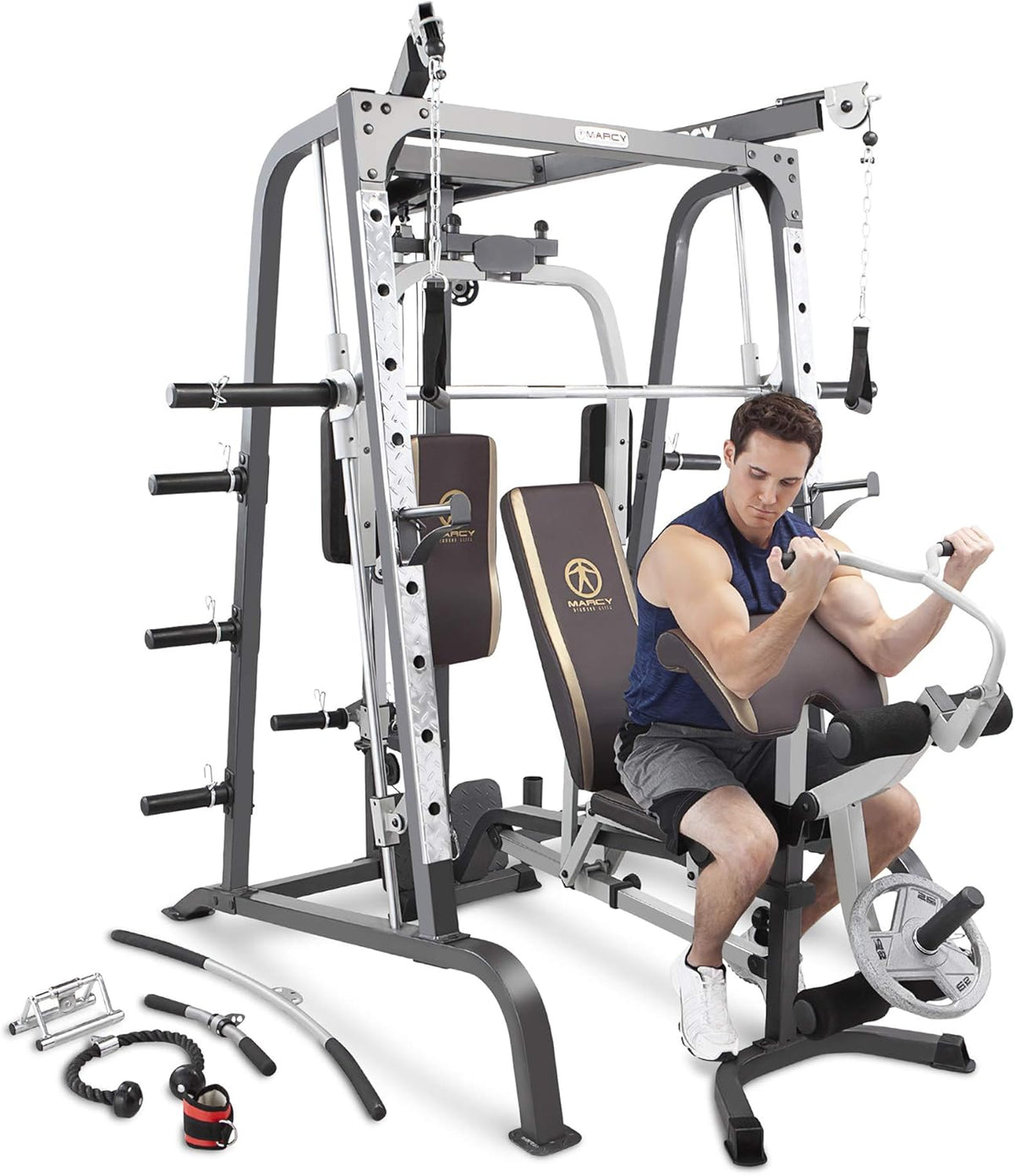 Marcy Smith Cage Workout Machine - Complete Full Body Strength Training Home Gym System with Leg Developer, Press Bar, PEC Deck, and Squat Rack