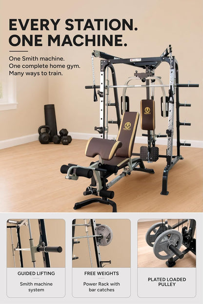 Marcy Smith Cage Workout Machine - Complete Full Body Strength Training Home Gym System with Leg Developer, Press Bar, PEC Deck, and Squat Rack