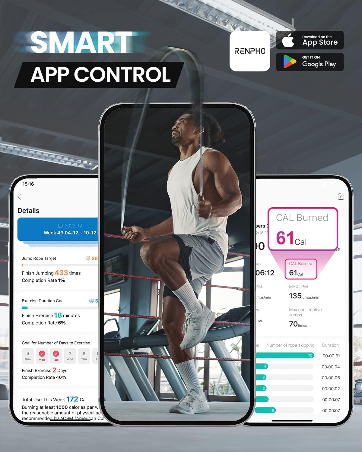 Smart Jump Rope with Counter, App Integration, and LCD Display