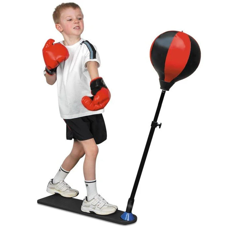 Playworld Boxing Punching Bag Set with Gloves, Pump, and Adjustable Stand in Red
