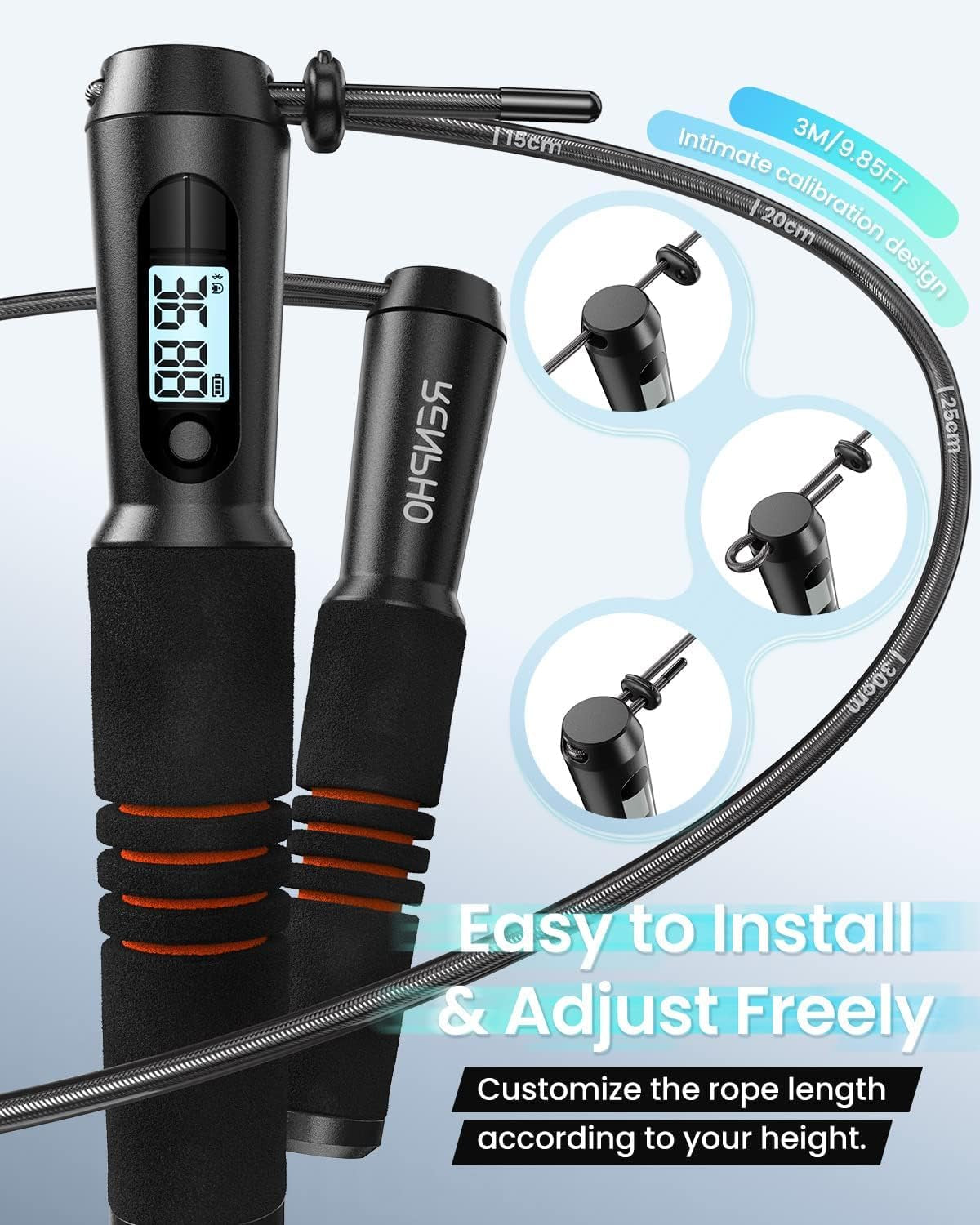 Smart Jump Rope with Counter, App Integration, and LCD Display