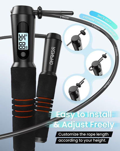 Smart Jump Rope with Counter, App Integration, and LCD Display