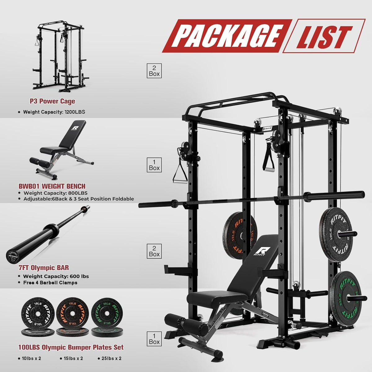 Home Gym Power Cage Package with Cable Crossover System