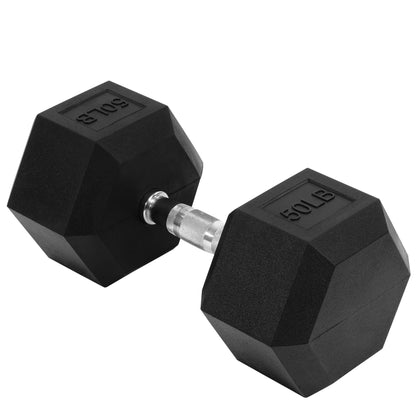 50 lb Rubber-Coated Hex Dumbbell, Single Unit