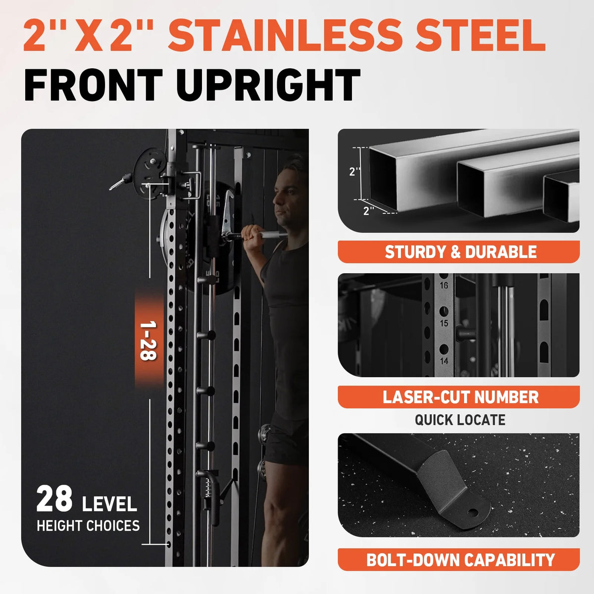 All-In-One Smith Machine Power Rack with Vertical Leg Press and Dual Pulley Cable Crossover System, 2000 lbs Capacity for Home Gym