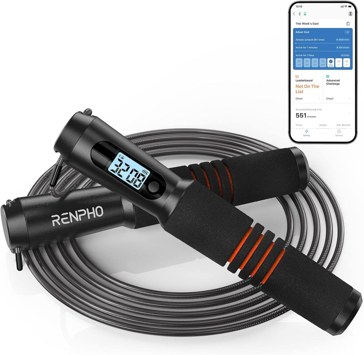 Smart Jump Rope with Counter, App Integration, and LCD Display
