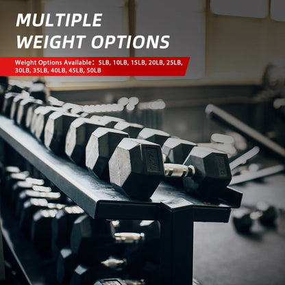 50 lb Rubber-Coated Hex Dumbbell, Single Unit
