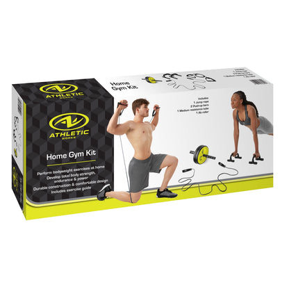 Comprehensive Home Gym Set: Resistance Tubes, Ab Wheel, Jump Rope, and Push-Up Bars