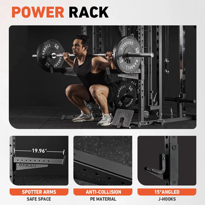 All-In-One Smith Machine Power Rack with Vertical Leg Press and Dual Pulley Cable Crossover System, 2000 lbs Capacity for Home Gym