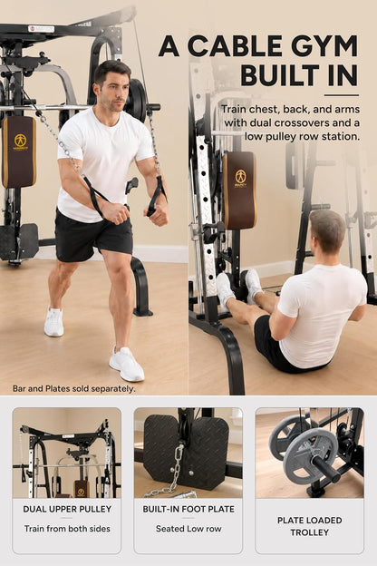 Marcy Smith Cage Workout Machine - Complete Full Body Strength Training Home Gym System with Leg Developer, Press Bar, PEC Deck, and Squat Rack