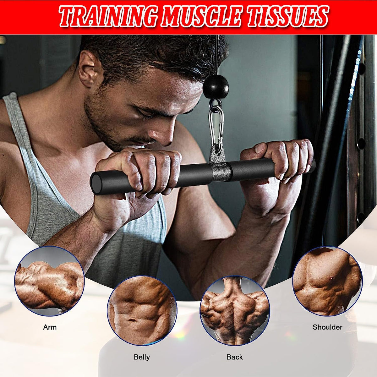 LAT Pull Down Bar Attachment for Cable Machines - Rubber Handle Fitness Accessory for Home Gym Muscle Building and Strength Training