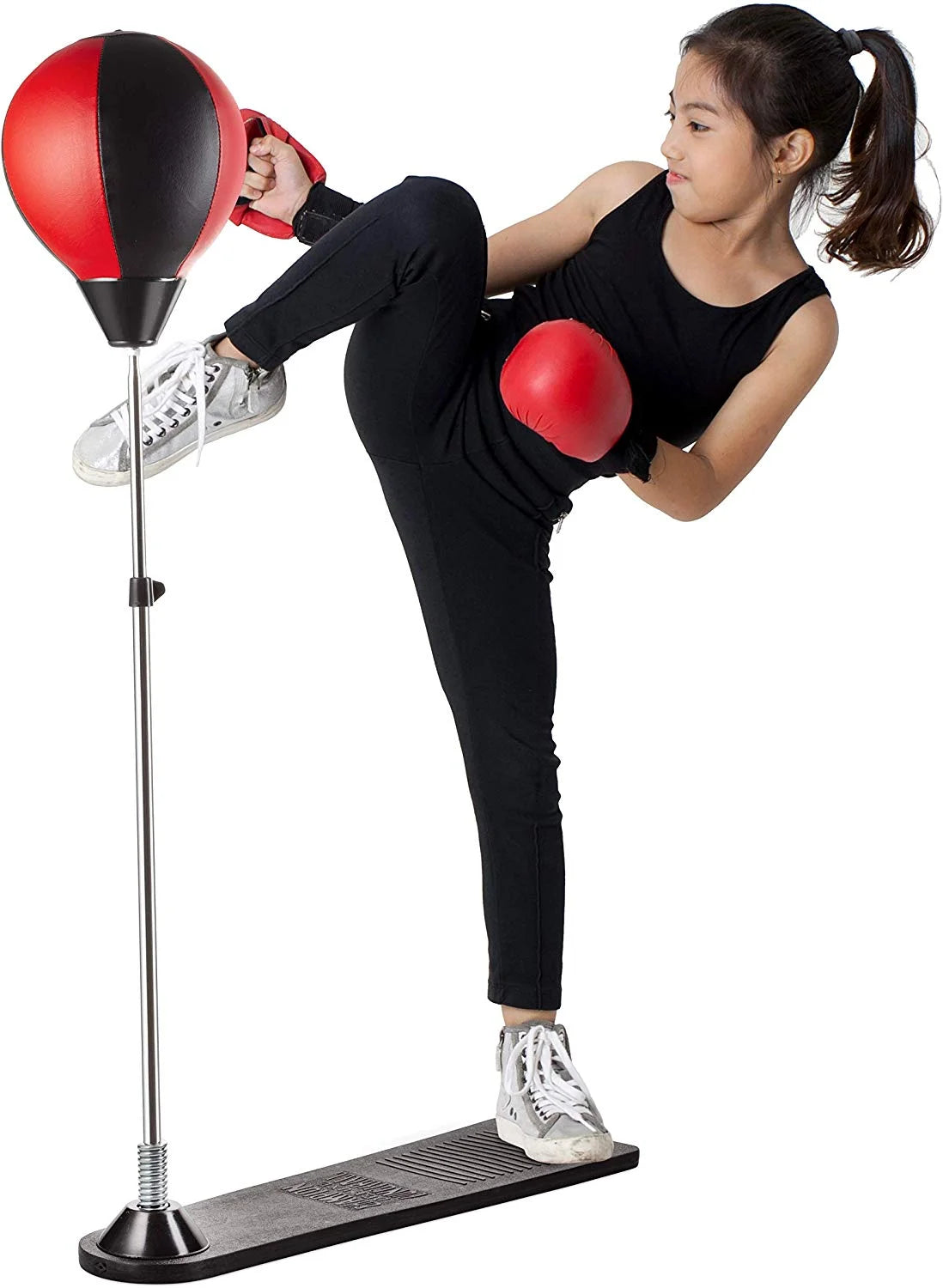 Playworld Boxing Punching Bag Set with Gloves, Pump, and Adjustable Stand in Red
