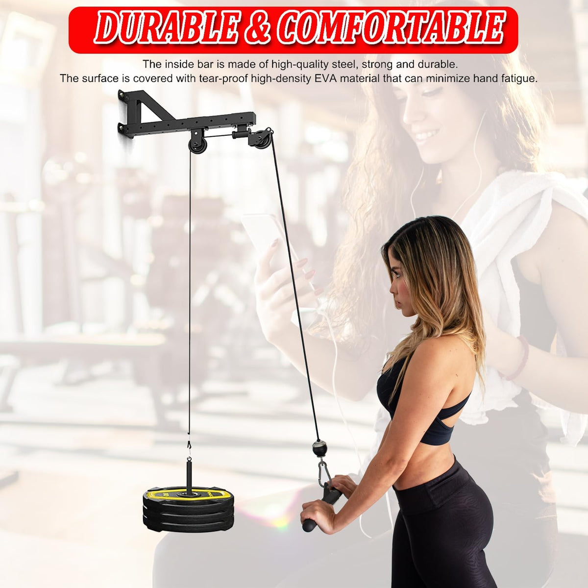 LAT Pull Down Bar Attachment for Cable Machines - Rubber Handle Fitness Accessory for Home Gym Muscle Building and Strength Training