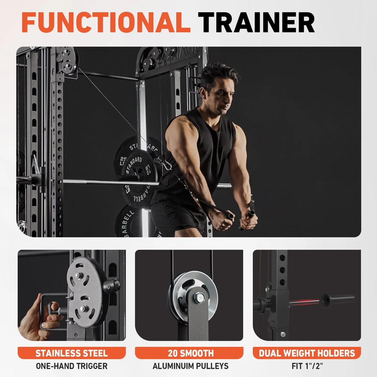 All-In-One Smith Machine Power Rack with Vertical Leg Press and Dual Pulley Cable Crossover System, 2000 lbs Capacity for Home Gym