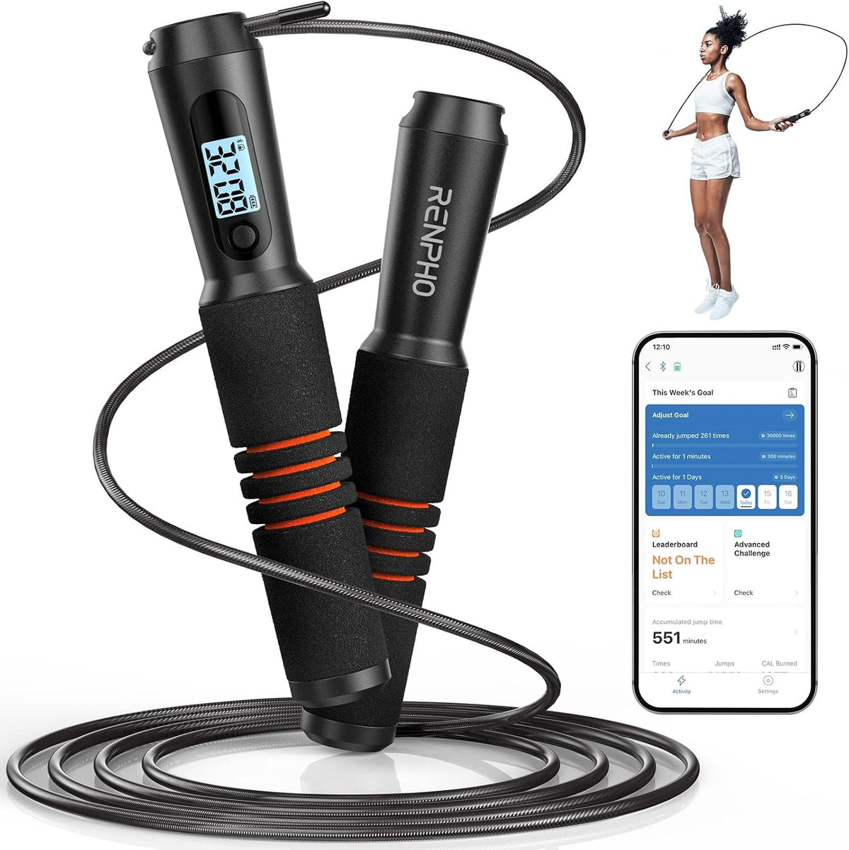 Smart Jump Rope with Counter, App Integration, and LCD Display