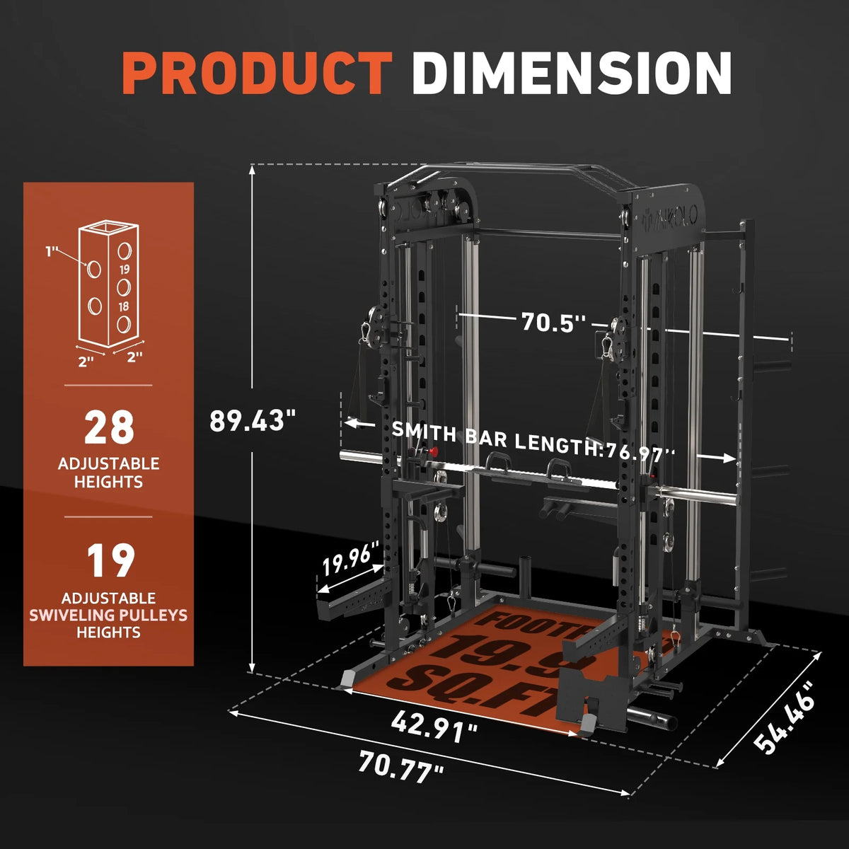 All-In-One Smith Machine Power Rack with Vertical Leg Press and Dual Pulley Cable Crossover System, 2000 lbs Capacity for Home Gym