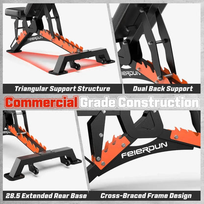 UPGO Heavy-Duty Adjustable Weight Bench with 9 Positions and Extended Rear Support for Home Gym Full Body Strength Training, Supports up to 1300 lbs