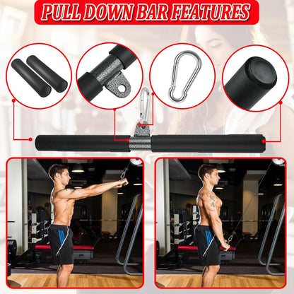 LAT Pull Down Bar Attachment for Cable Machines - Rubber Handle Fitness Accessory for Home Gym Muscle Building and Strength Training