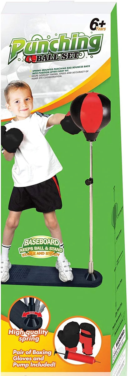 Playworld Boxing Punching Bag Set with Gloves, Pump, and Adjustable Stand in Red